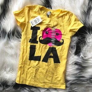 I Heart Mustache LA little girl’s yellow Tee NWT